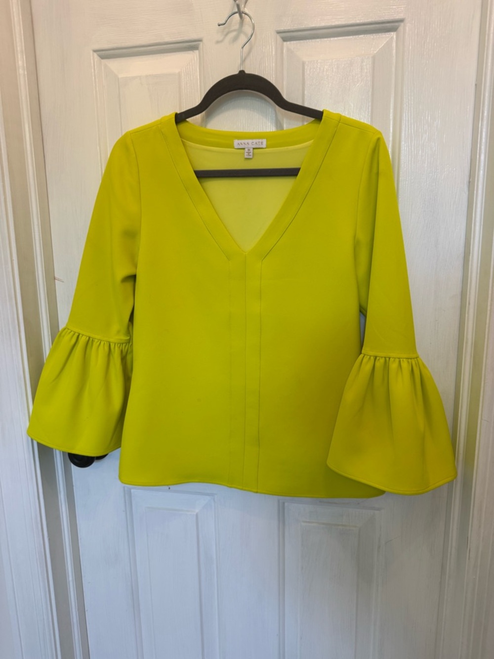 Anna Cate Chartreuse V-Neck Bell Sleeve Blouse
